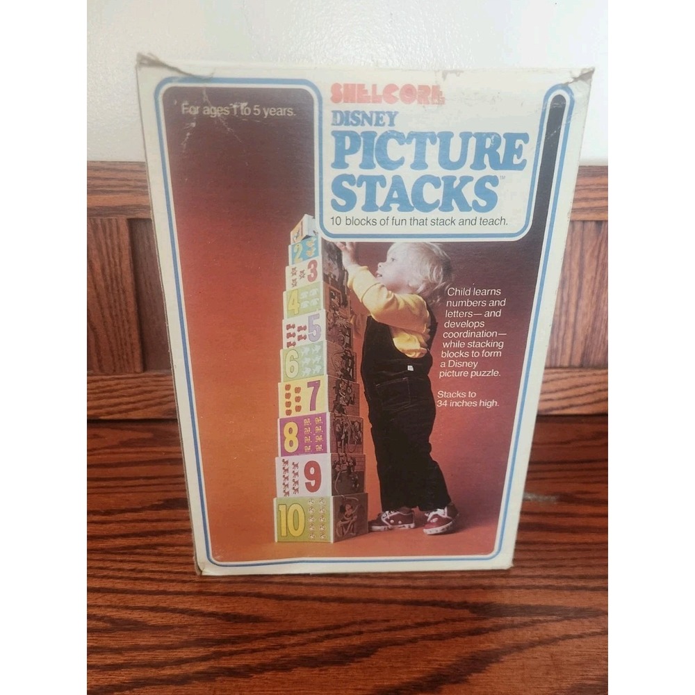 Vtg 1979 Shelcore DISNEY Picture Stacks Stacking Blocks #63023 w/‎ Original Box - Picture 3 of 7